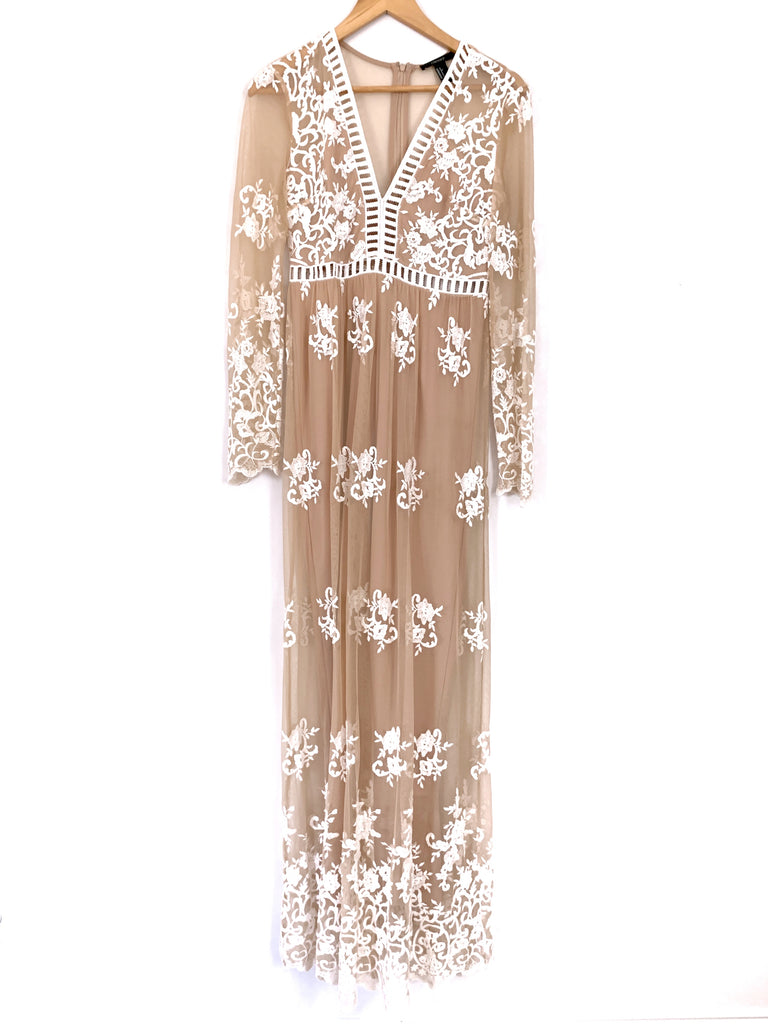 Forever 21 Nude Maxi Dress with White ...